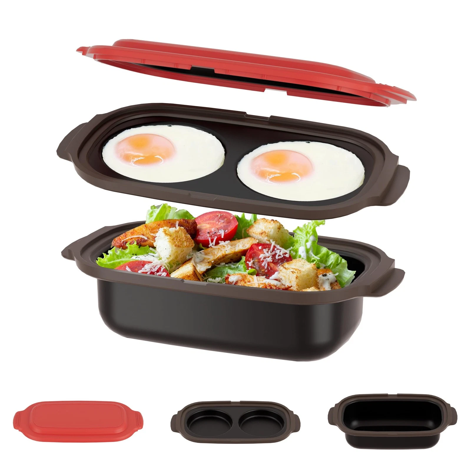 Microwave Egg Cooker Microwave Grill Pan 3 Pcs with Lid for Grilling, Browni...