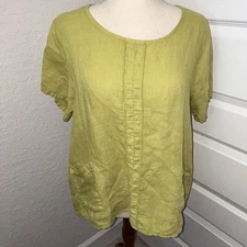 SAGA Made in Italy 100% Linen Short Sleeve Boxy Lagenlook Blouse Shirt Top