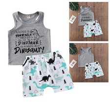 Toddler Baby Boy Summer 2pcs Outfit Dinosuar Print Sleeveless Tank Top Shorts