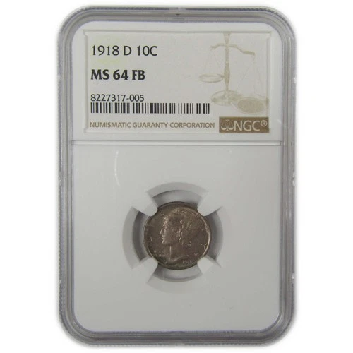 1918 D Mercury Dime MS 64 FB NGC Silver Uncirculated SKU:I20577