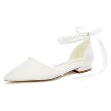Comfortable Flat Wedding Shoes for Bride Pearl Flats Closed Toe...