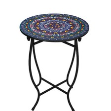 Indoor Outdoor Small Metal Round Side Table, Versatile 14 Inch Round Metal En...