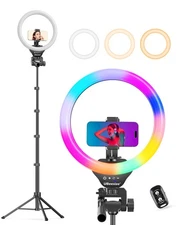 UBeesize 12'' RGB Selfie Ring Light with 62’’ Tripod Stand for Video Recordin...