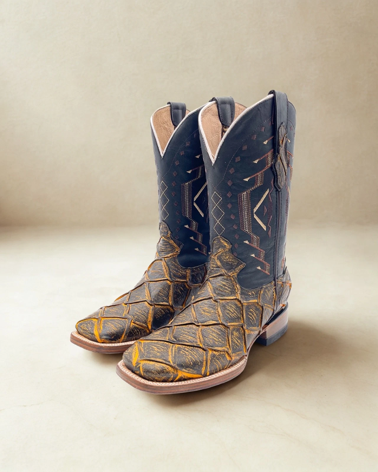 MEN'S COWBOY FISH PIRARUCU PRINT WESTERN SQUARE TOE BOOTS BOTAS PESCADO EXOTIC