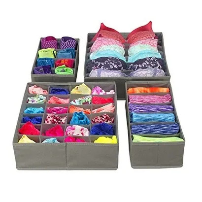 Sorbus Set of 4 Foldable Storage Drawer Dividers Grey