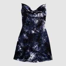 Guess Women's Blue Tie-Dye Velvet Cowl Neck Sleeveless Mini Dress Size S