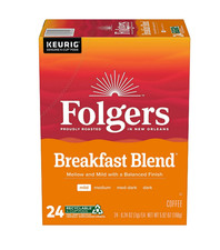 Folgers Breakfast Blend, Mild Roast Coffee, Keurig K Cup Pods, 24 Count Box