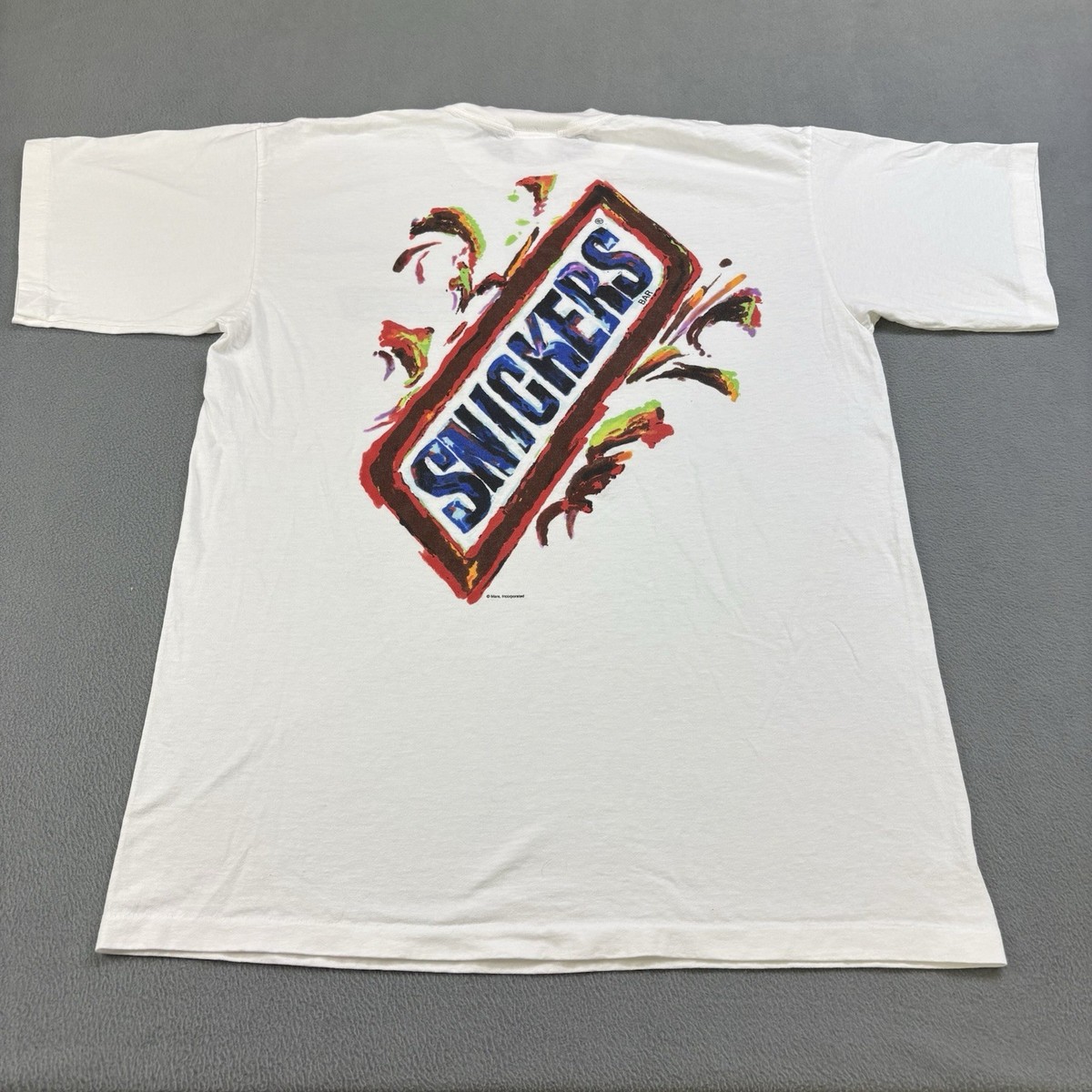 Vintage 90s Snickers Chocolate Snack Promo T Shirt Size XL White