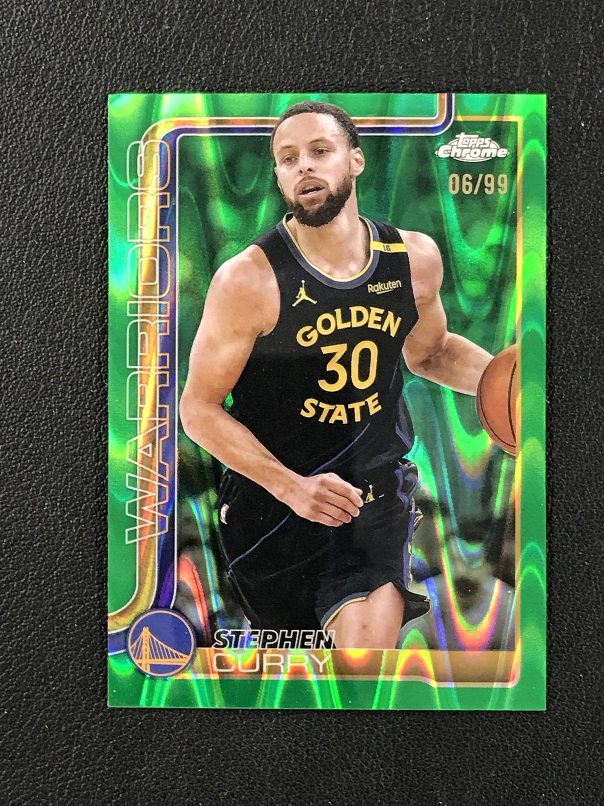 2025-26 Topps Chrome #201 Stephen Curry Green Wave Refractor /99 Warriors