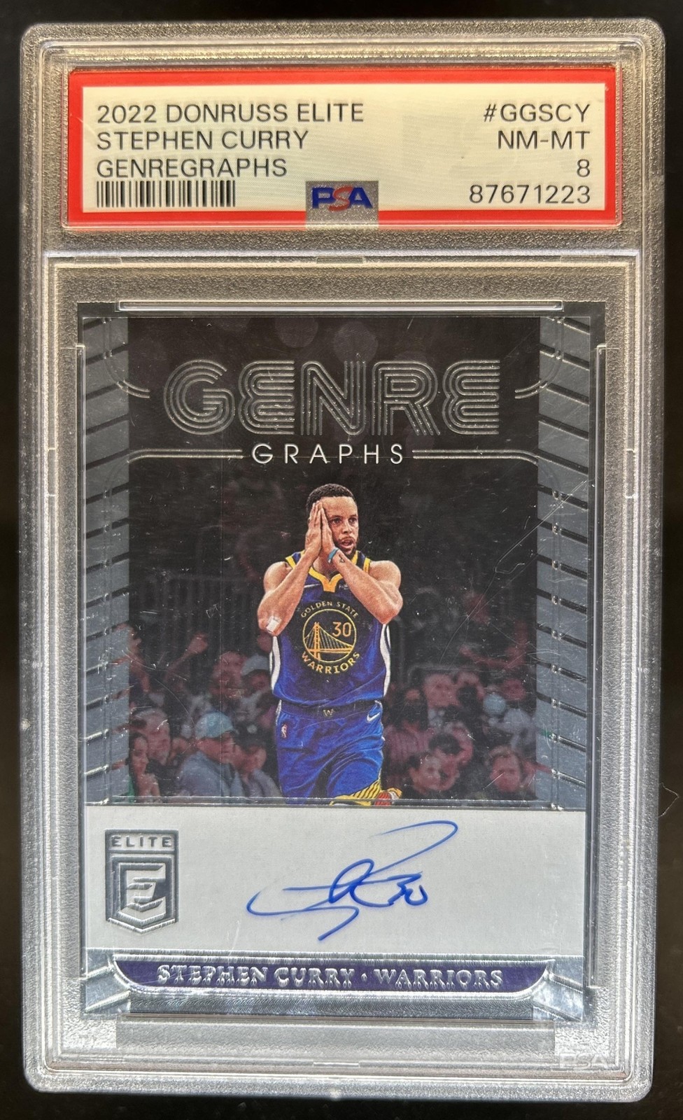 2022-23 Panini Donruss Elite Stephen Curry GenreGraphs Auto #GG-SCY PSA 8 view 1