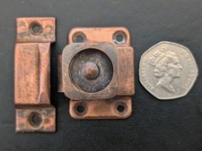 Vintage 1900 brass push button Cabinet Cupboard Lock + keep Small Tiny lock rare