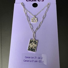 NWT Claires Silver Cancer Zodiac Layered Set of 2 Necklaces July June Gift