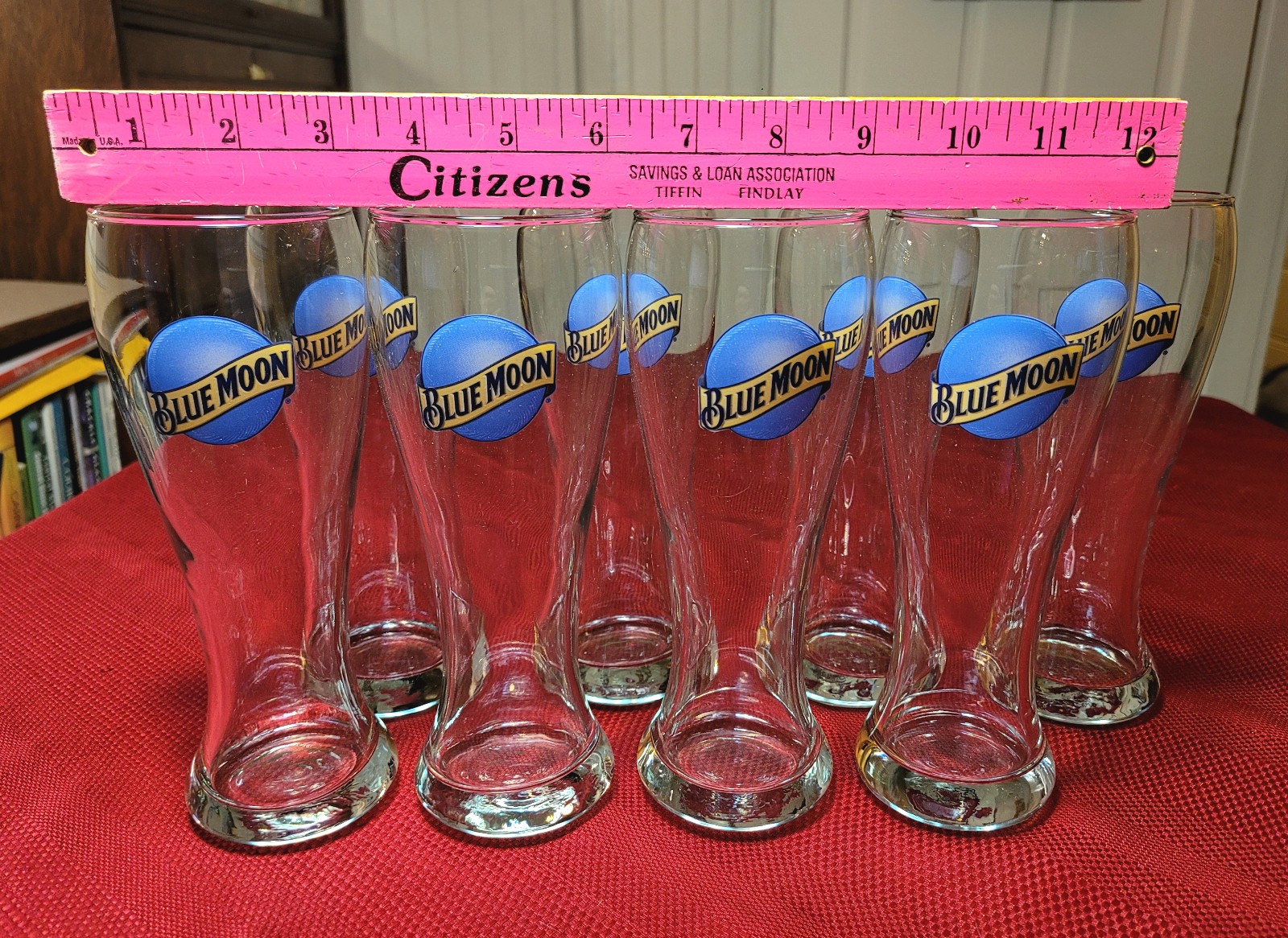 Lot of 8 *BLUE MOON* Belgian-Style Wheat Ale 16 oz CLEAN 8" PILSNER BEER GLASSES