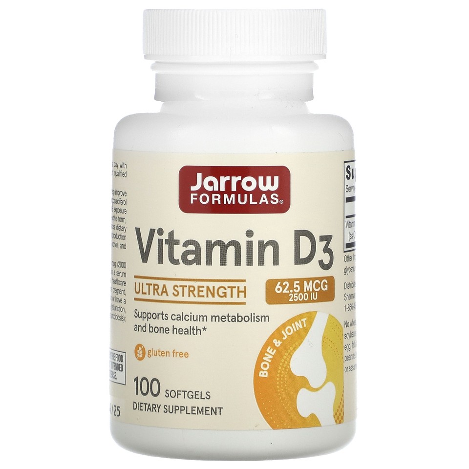 Vitamin D3, Ultra Strength, 62.5 mcg (2,500 IU), 100 Softgels
