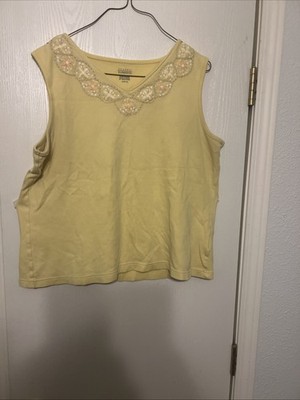 Classic Elements Women s L Yellow 100% Cotton Tank With Embroidery.