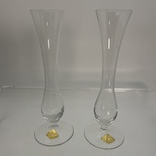 Clear 6" pair of Gorgeous“Salzburger Cristallglas" Bud Vases With Labels