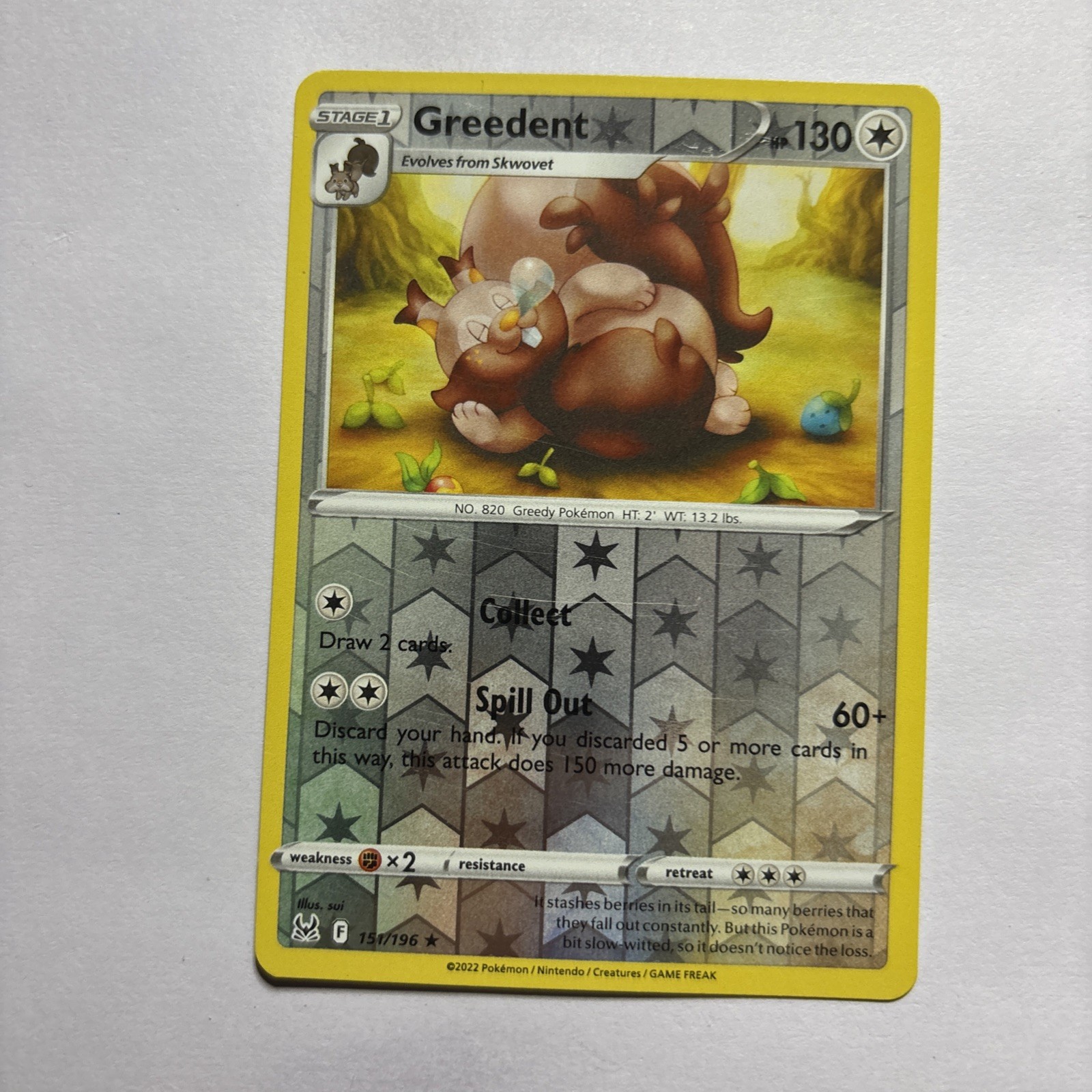 GREEDENT 151/196 LOST ORIGIN POKEMON REVERSE HOLO
