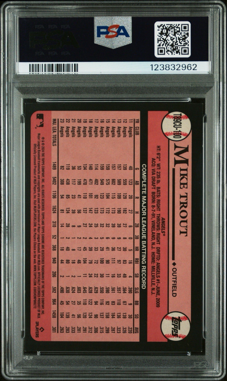 2024 Topps Chrome Silver Pack Mike Trout Orange Refractor /25 PSA 8 NEAR MINT view 2