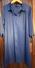 VANITY FAIR Midnight Cobalt Blue Short Silky Button Robe Floral Appliqu  Sz LG