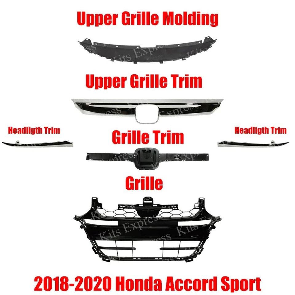 Front Grille Assembly Kit & Chrome Trims For 2018-2020 Honda Accord Foto 2 de 4