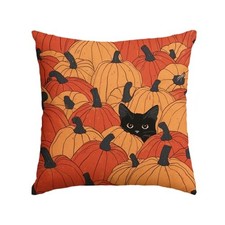 Fall Pumpkin Black Cat Throw Pillow Cover 18x18 18" x 18" Pack of 1 Orange