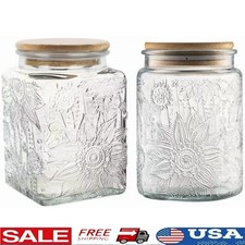 Vintage Glass Jar Airtight Food Storage Canister W/ Bamboo Lid Kitchen D cor New