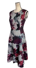 Calvin Klein Dress Gray Fit & Flare Floral Multicolored Sleeveless Size 8