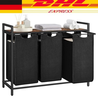 Neu Wäschekorb 3 Fächer Wäschesammler Wäschebox Wäschewagen mit Wäschesack