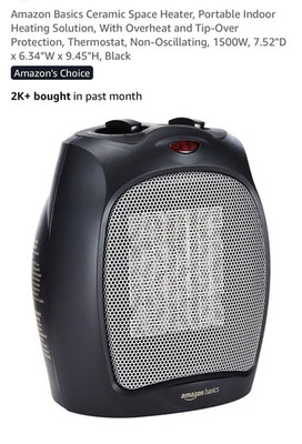 AmazonBasics Ceramic Space Heater 1500W, Overheat & Tip-Over Protection, Black