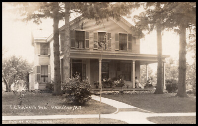 Hamilton, New York, F. E. Tucker's Residence, Folks on the Porch, Postcard RPPC