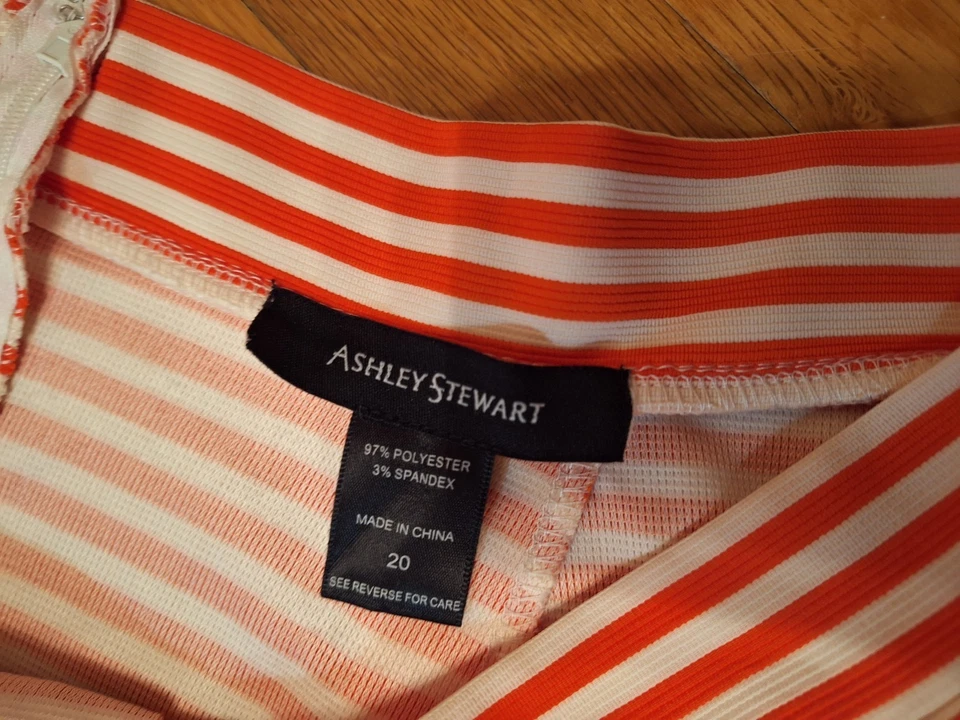 Falda caprichosa Ashley Stewart talla grande 20 naranja y blanco a rayas funky ARTSY Foto 3 de 3