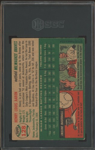1954 Topps #128 Henry Hank Aaron Milwaukee Braves RC Rookie HOF SGC 4.5 VG-EX+ - Bild 2 von 3
