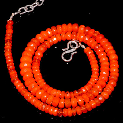 Different Variations Orange Ethiopian Opal Faceted Beads Necklace Natural Gems