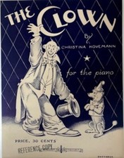 Rare Vintage The Clown Sheet Music. By Christina Hovemann. 1945