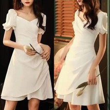 Dress Outdoor French Retro Puff Sleeves Temperament Waist Skirt V Neck