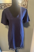 Anthropologie Sunday In Brooklyn Medium Navy Blue Dress Short Sleeve Tassels