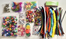 Random Mixed Lot of Craft Pom-poms Pipe cleaner Beads Sequin Feather Bell Felt