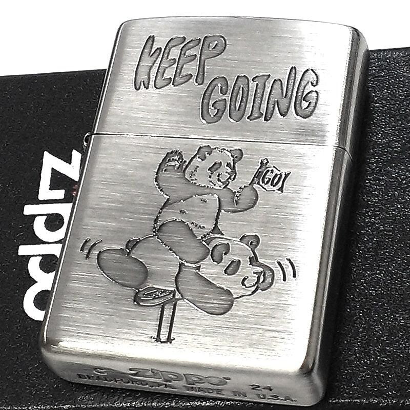 Zippo Keep Going Panda Animal Etching One Sided Processing Silver Brass Lighter