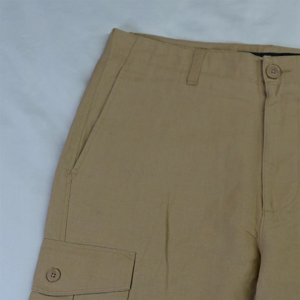 Shorts cargo Sean John 30 x 12" mistura de linho cáqui - Imagem 2 de 4