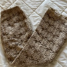 Vintage Antique Brocade Lace Light Gold Fully Lined Straight Formal Pants Small