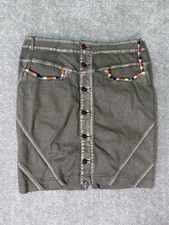 Oilily Skirt Womens Brown Acid Wash Button Front Knee Length Casual Size 42