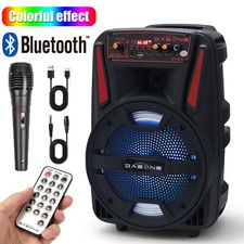 8" Portable Bluetooth Speaker Sound System DJ Party PA Remote FM USB LED Mic
