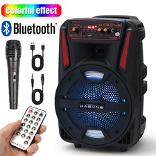 8" Portable Bluetooth Speaker Sound System DJ Party PA Remote FM USB LED Mic