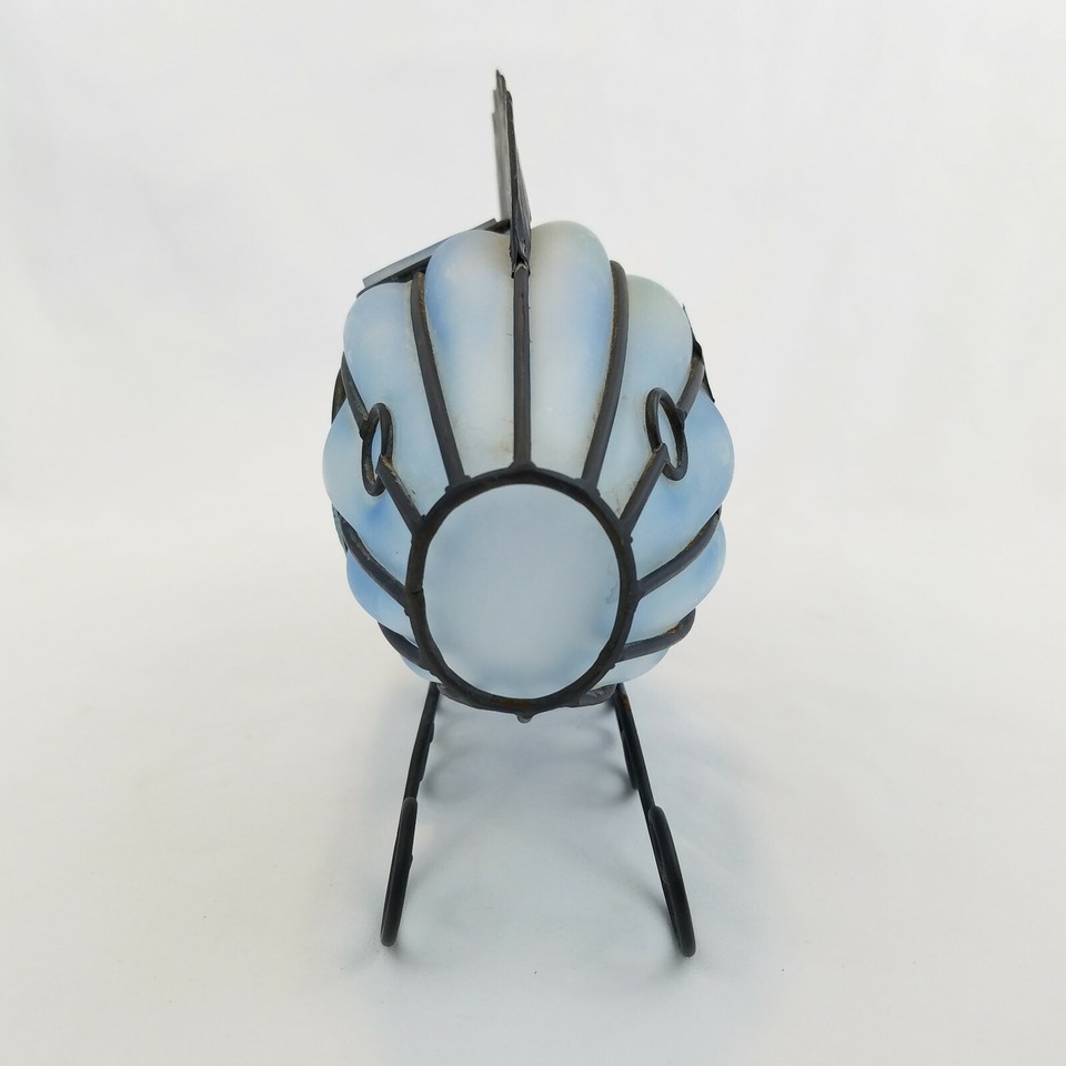 Blue Art Glass and Metal Fish Shape Tea Light Candle Holder Blown Home