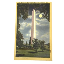 Vintage Linen Postcard Washington Monument by Moonlight Washington DC