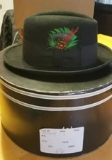 Vintage Black Felt Richman Brothers Fedora W/Box Black Band & Decorative Feather