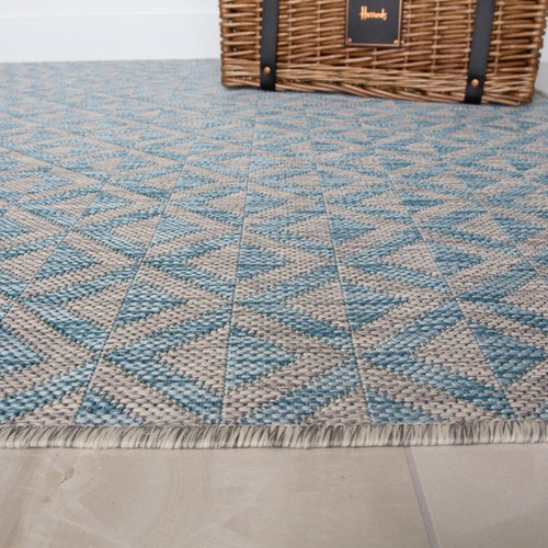 Aqua Blue Geometric Rug Outdoor Indoor Durable Area Mats Large Patio