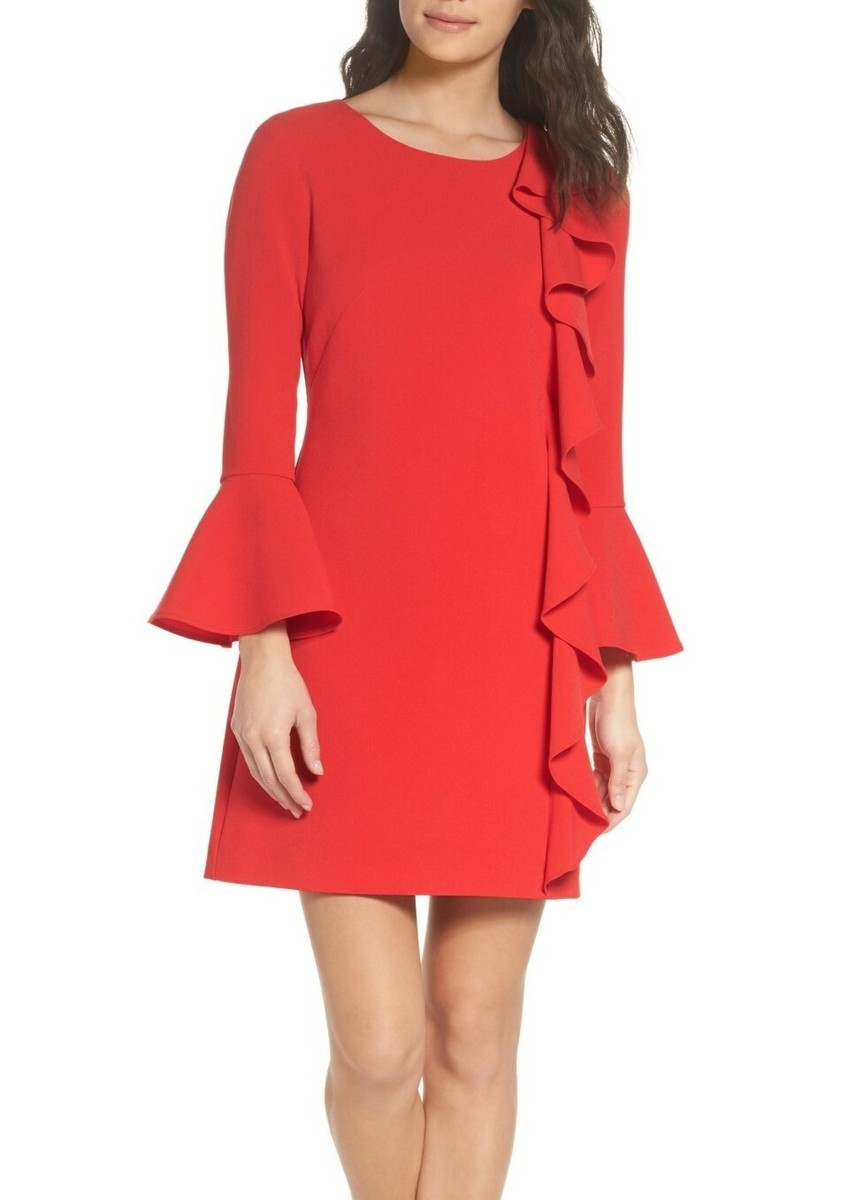 Bell♡　1028 Chelsea28 Ruffle Shift Dress Women's Sz. 2 (Red Hibiscus