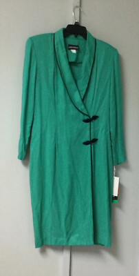 Vintage 90s John Roberts Women's Coat Dress 9/10 Deep-V Button Front Green New