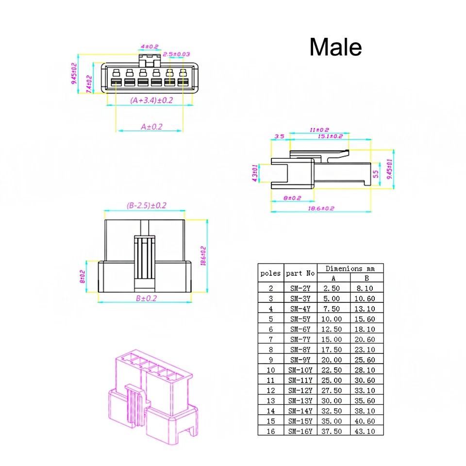 JST SM 2.54mm Male Plug Female Socket Crimps 2/3/4/5/6/7/8 Pin Crimp Connector - Image 4 of 4